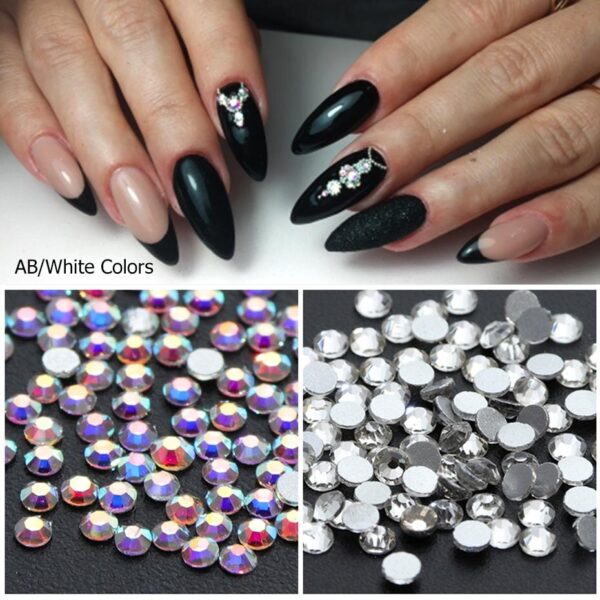1440pcs AB White Nail Rhinestones Set Flat Back Design Nail Strass Crystal Stones 3D Nail Art Decoration Accessories Tools LA880