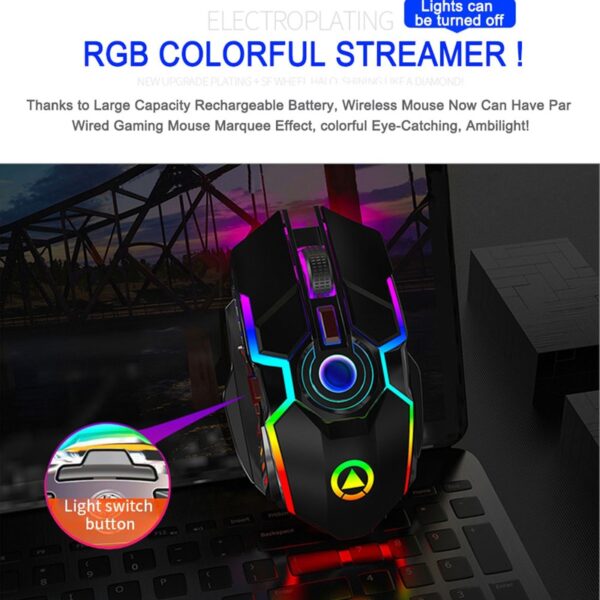 Gaming Mouse Rechargeable Wireless Mouse Silent 1600 DPI Ergonomic 7 Keys RGB LED Backlit 2.4G USB Optical For Laptop Computer