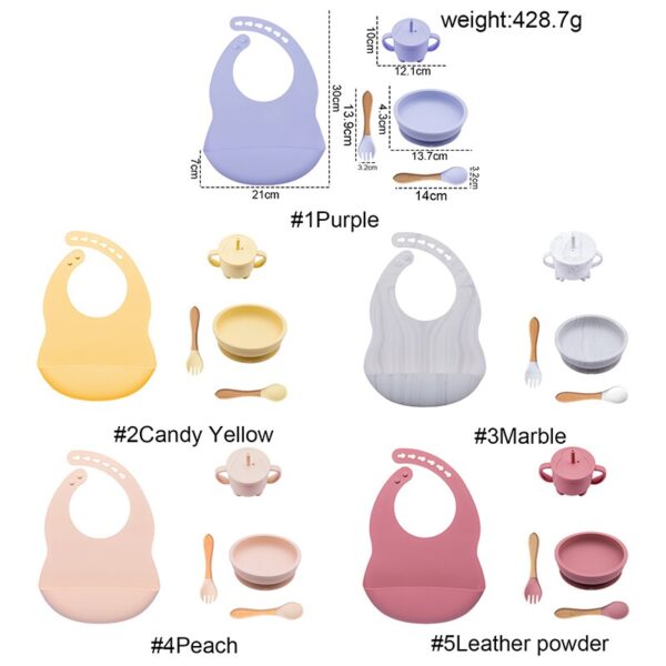 5 PCS Silicone Bowl Sets Baby BPA Free Silicone Food Grade Newborn Accessories Baby Feeding Supplies Cup Bowl Bib Spoon