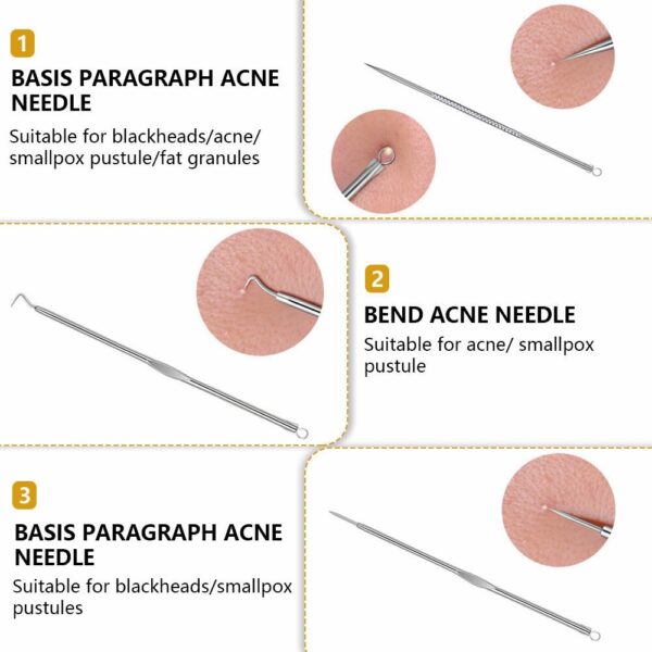 Stainless Steel Facial Acne Blackhead Remover Needles Extractor Pimple Blemish Comedone Removal Kit Double Head Face Care Tool