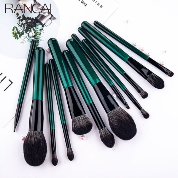 RANCAI 12pcs High Quality Makeup Brushes Set Foundation Powder Blush Eyeshadow Sponge Brush Wool Fiber Hair Cosmetic Tools