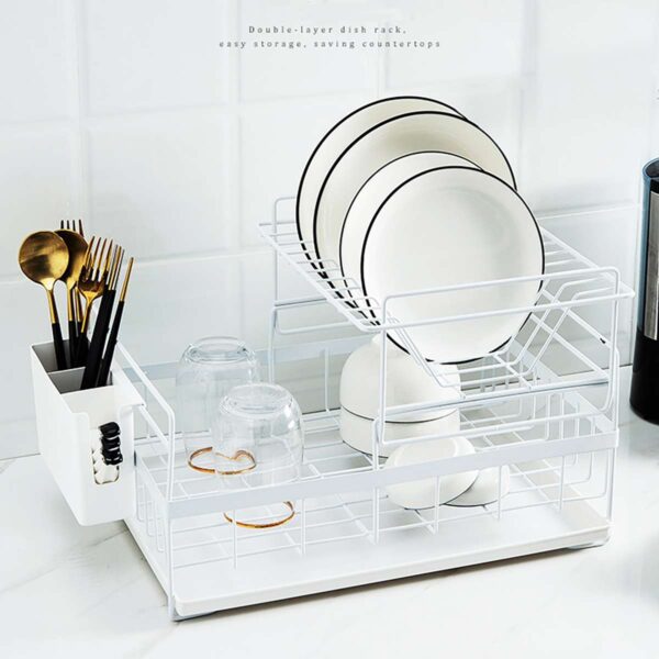 2 Tiers Cutlery Dish Rack Utensil Holder Drainer Drying Kitchen Storage Shelf