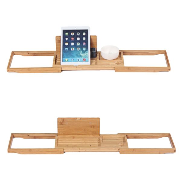 Wine Glass Holder Tray WOOD Luxury Bathtub Caddy Tray for One or Two Person Bath and Bed Tray Natural Bamboo Color (China)