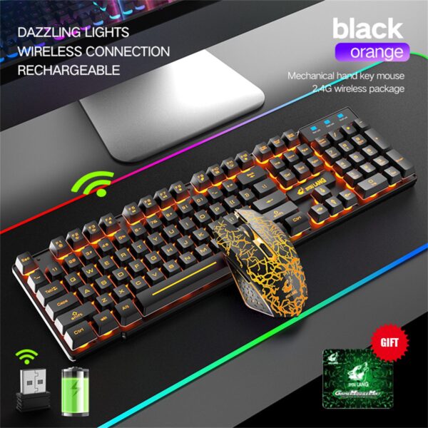 Wireless Gaming Keyboard Gaming Mouse Set Rainbow LED Backlit Mouse Gamer Rechargeable Keyboard for Laptop PC Computer Games 10