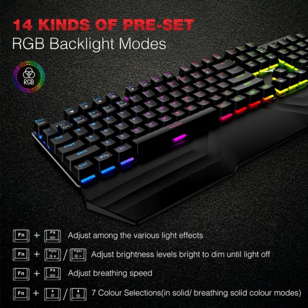 HAVIT Mechanical Keyboard 104 Keys Blue Switch Gaming Keyboard RGB /LED Light Wired USB For US / Russian Keyboard