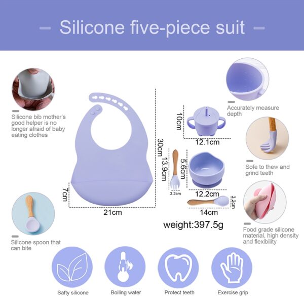 5 Pcs set Silicone Bowl Bibs cup Sets Baby BPA Free Waterproof Spoon NonSlip Feedings Silicone Bowl Tableware Baby Products
