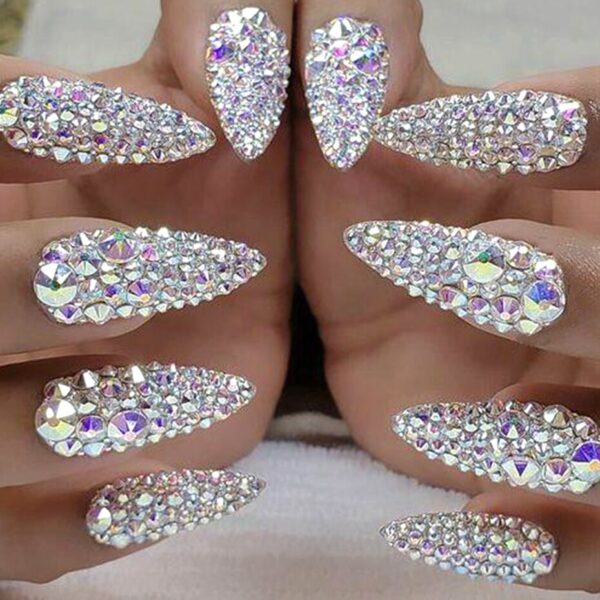 1440pcs AB White Nail Rhinestones Set Flat Back Design Nail Strass Crystal Stones 3D Nail Art Decoration Accessories Tools LA880