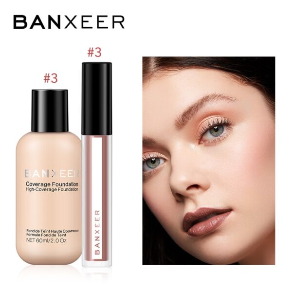BANXEER Foundation+Lipgloss 2pcs Makeup Set Lip Tint High Pigment Full Cover Foundation Makeup Kit For Daily Makeup