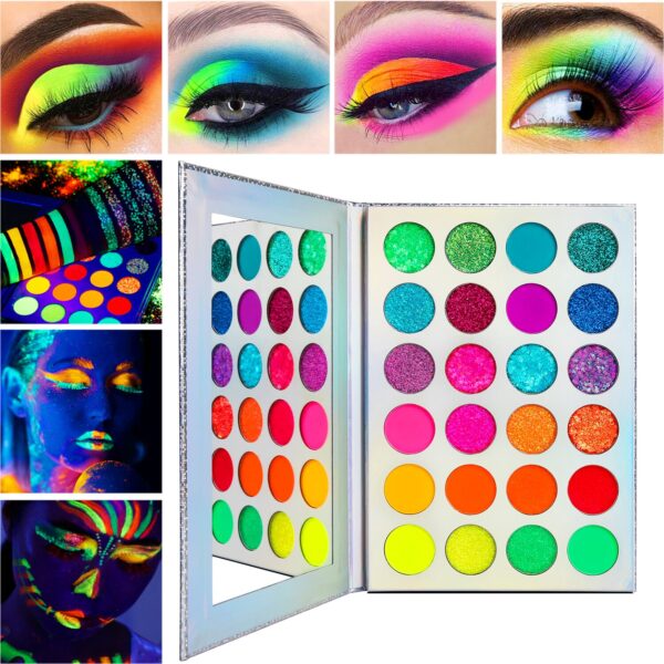 DE’LANCI Aurora Glow Eyeshadow Stage Clubbing Neon Makeup Kit in Blacklight UV Glow in the Dark Fluorescent Eye Shadows