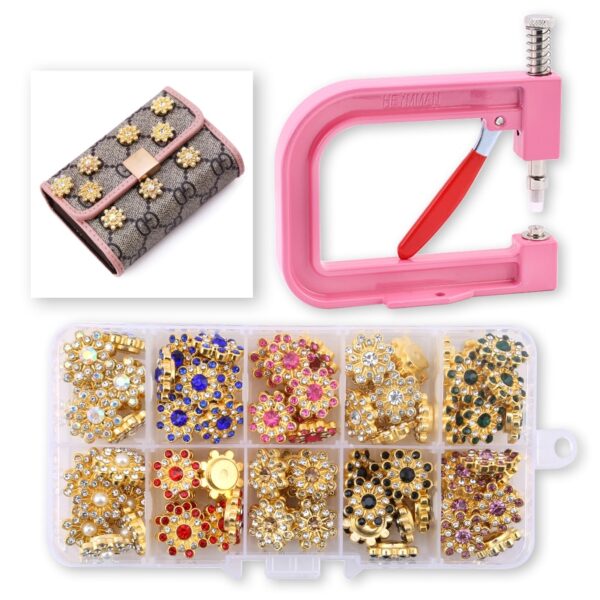 Pearl Setting Machine and Hand Press Pearl Setting Tools, Beads Rivet Fixing Machine with Pearl Beads Screw Heads for DIY Crafts