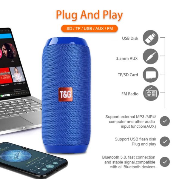 Portable Bluetooth Speaker 20w Wireless Bass Column Waterproof Outdoor USB Speakers Support AUX TF Subwoofer Loudspeaker TG117