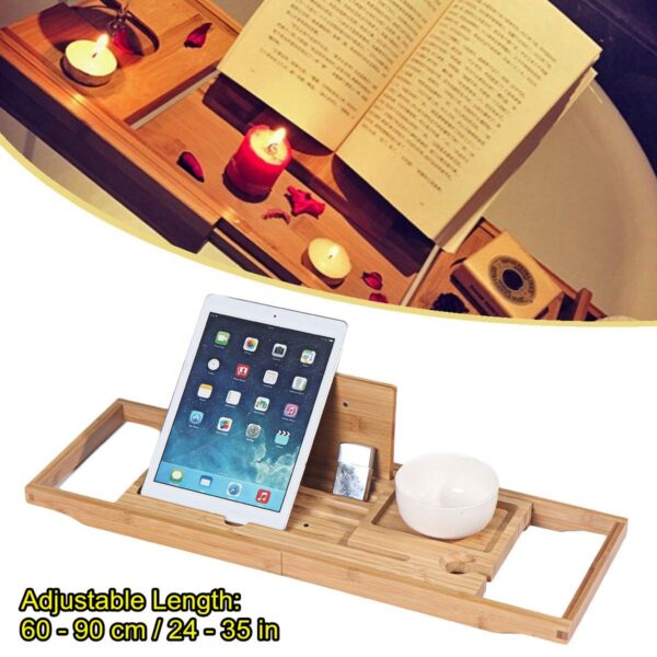 Wood Luxury Bathtub Caddy Tray Natural Bamboo Color Wine Glass Holder Tray for One or Two Person Bath and Bed Tray (China)