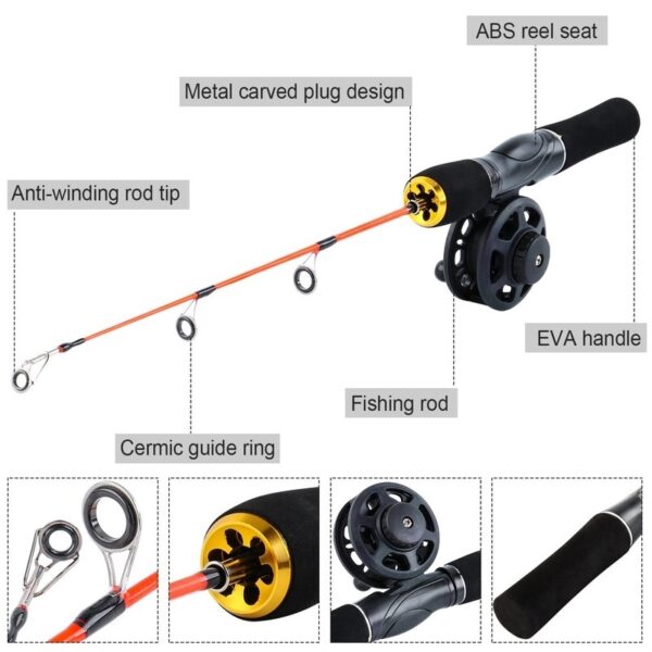 Sougayilang 48cm Mini Ice Fishing Rod Ice Fishing Rod Reel Combo Winter Fishing Pole with Ice Reel Combo Fishing Tackle Tool