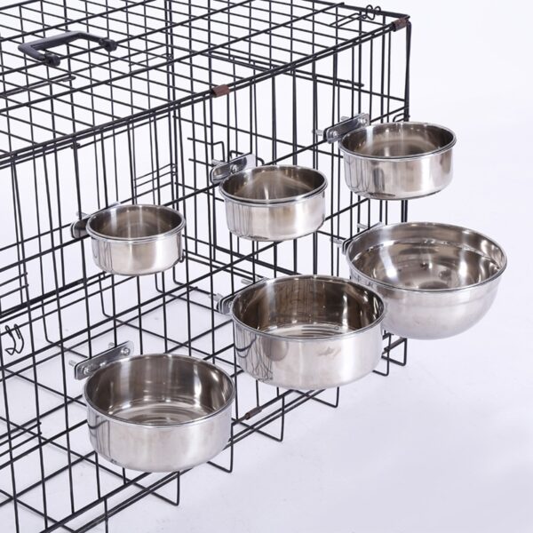 Stainless Steel Dog Cat Hanging Bowl Can Hang Stationary Dog Cage Bowls Durable Puppy Kitten Feeder Water Food Bowl Pet Supplies