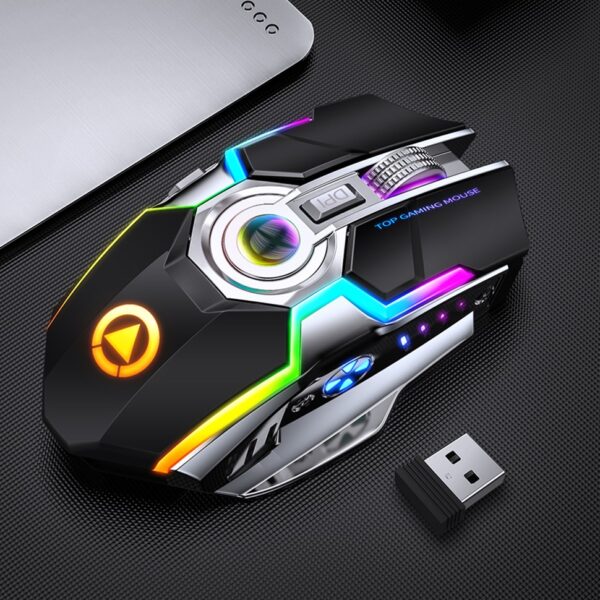 Gaming Mouse Rechargeable Wireless Mouse Silent 1600 DPI Ergonomic 7 Keys RGB LED Backlit 2.4G USB Optical For Laptop Computer