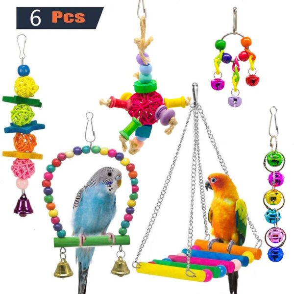1PC natural wooden parrot toy bird color beads bird supplies habitat stand hanging string hanging string pet cage parrot toy