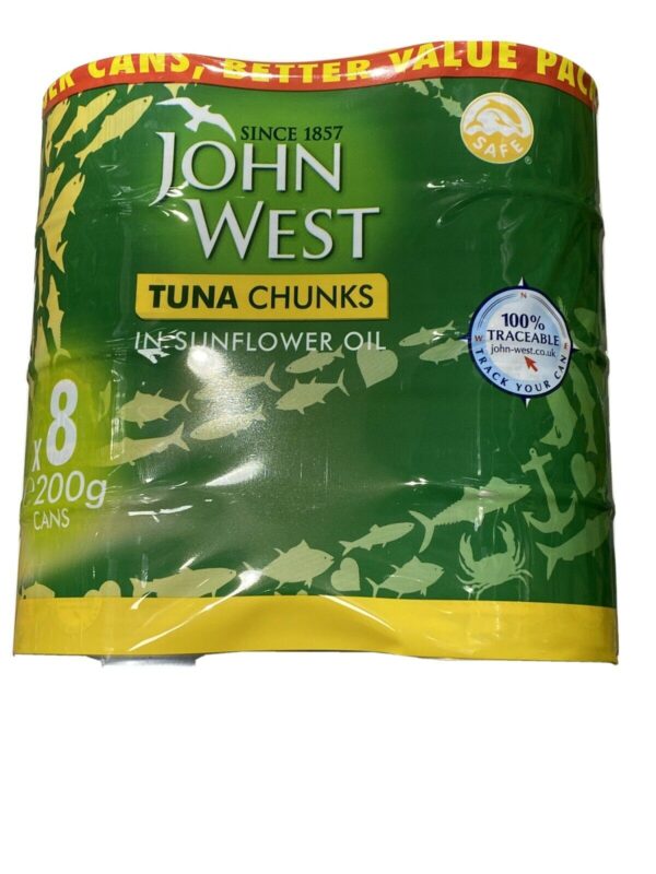 John West Tuna in Sunflower Oil Tins Foods Quality Fish - Pack of 8 Cans x 200g