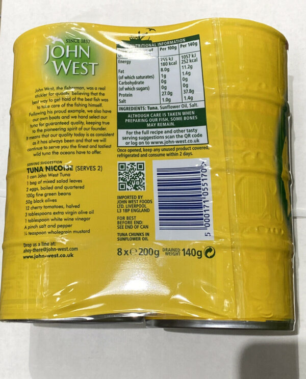 John West Tuna in Sunflower Oil Tins Foods Quality Fish - Pack of 8 Cans x 200g